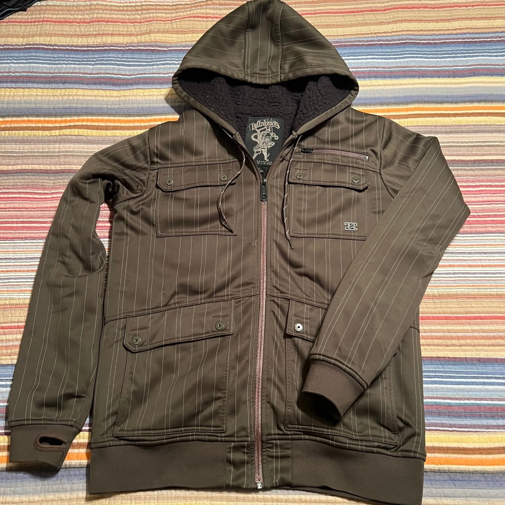 Billabong Adventure Division‎ Pinstripe Full Zip Hooded Jacket Men's Medium